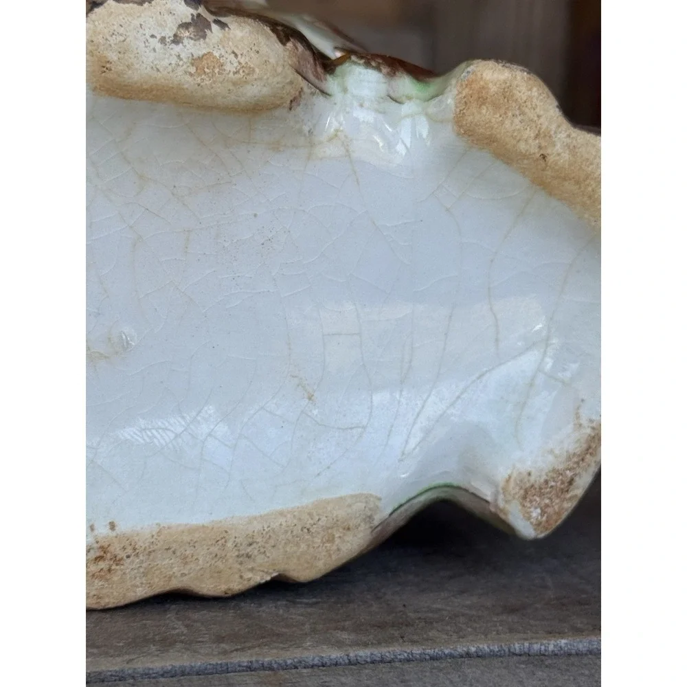 Vintage 40s-50s Ceramic Planter Vase Pomegranate And Leaves Gold Accents Crazing